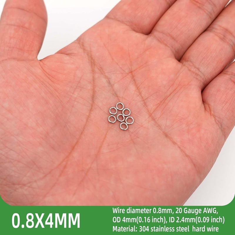 THREENEST 1000PCS 4mm 0.8mm Thickness 20 Gauge Stainless Steel Jump Rings, Unwelded Metal Round Craft Ring for Necklace Bracelet Keychain Chainmail Jewelry Making - Image 2
